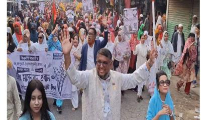 জয়পুরহাট-১ আসনে ধানের শীষের মিছিলে মানুষের ঢল